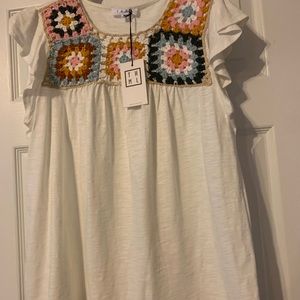 NEW WITH TAGS!! boutique crochet knit top size L.